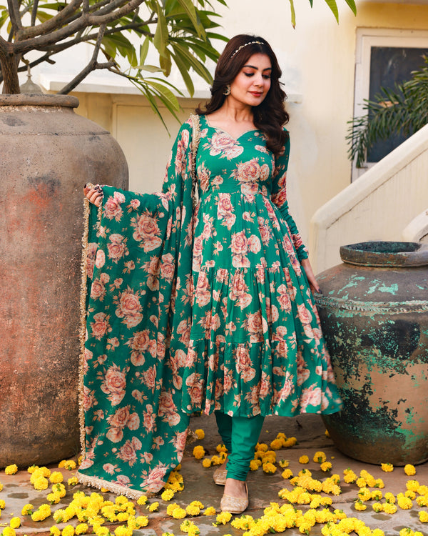 Hand Block Printed Cotton Anarkali Dress With double Layered short jacket |  Lable Rahul Singh
